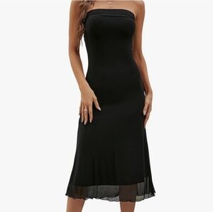 Womens black strapless Midi tube top off shoulder dress